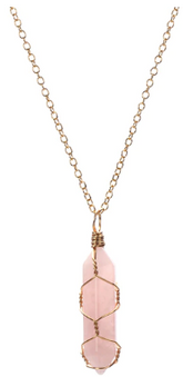 Wholesale ROSE QUARTZ WIRE WRAPPED GOLD 18" CHAIN NECKLACE